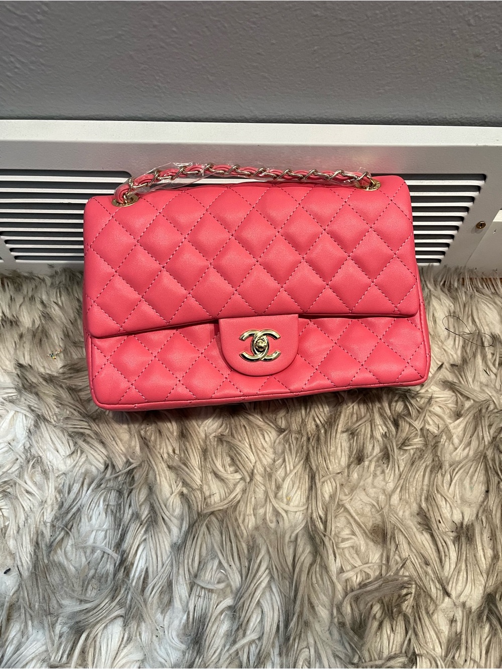 Chanel Quilted Pink Crossbody Bag with Gold Chain
